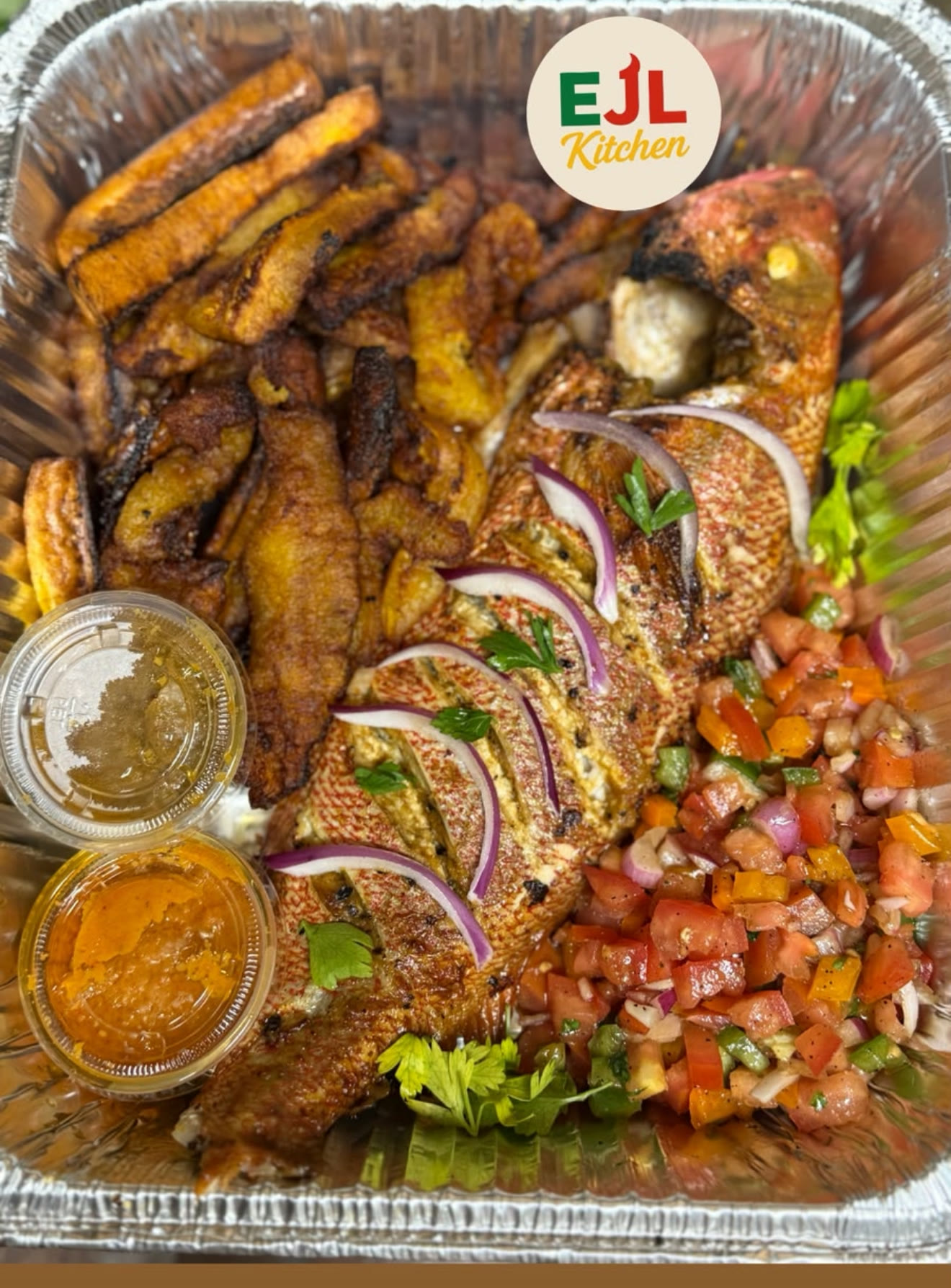 EJL Organic Juices Kitchen grilled red snapper platter